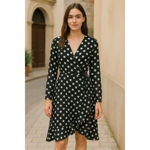 Taylor Womens Fit Flare Polka-dot Faux Wrap Dress Ruffle Hi Lo Hem Fairy Size 10